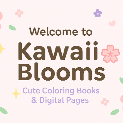 Welcome to Kawaii Blooms with colorful flowers on a light background